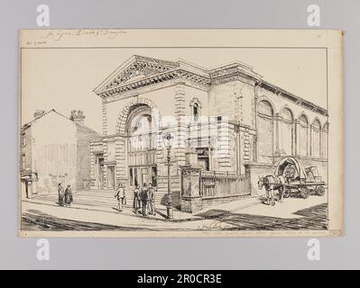 Vista topografica di Birmingham.Ink Drawing.. Lyric Cinema, Edward Street, Birmingham. Di John L. Baker Foto Stock