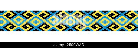 Chilim ucraino, ornamento di tappeto tessuto. Motivo giallo e blu. Stampa popolare Ucraina, ornamento etnico di confine, tessuto o tessuto Illustrazione Vettoriale