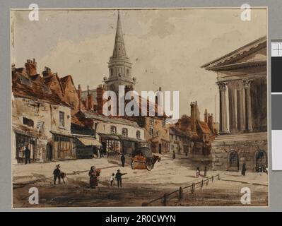 Vista topografica di Birmingham.Watercolor. Congreve Street, Birmingham, mostra Christ Church e il municipio. Di Laurence J Hart Foto Stock
