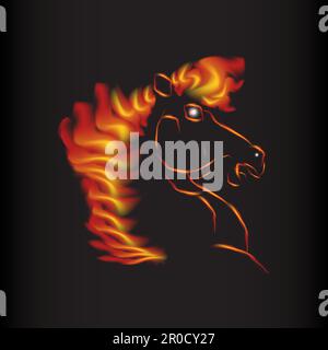 Fire cavallo simbolo e logo, flamy grande segno di potenza. Vettore Illustrazione Vettoriale