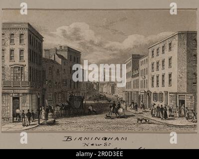 Vista topografica di Birmingham.Engraving. New Street guardando fino a Christ Church, Birmingham, 1828 Foto Stock