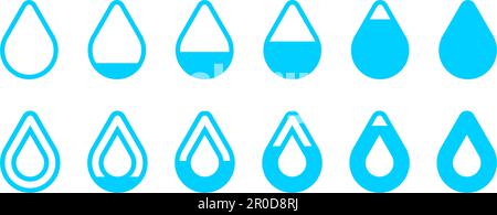 Icona livello goccia acqua impostata. Da zero a pieno Illustrazione Vettoriale