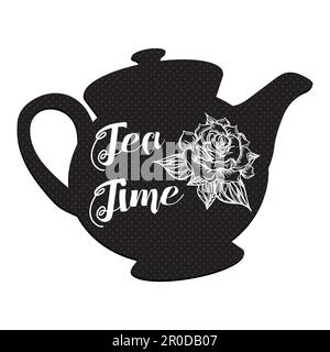 Tea time e set per il tè in stile vintage. Tradizionale tè inglese con motivi floreali stoviglie di rose. Vettore Illustrazione Vettoriale
