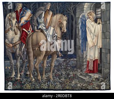 Quest for the Holy Graal Araquies - Panel 3 - The Failure of Sir Gawaine; Sir Gawaine e Sir Uwaine alla Ruined Chapel, 1895-96. Progettista: Sir Edward Burne-Jones. Progettista: William Morris.. Progettista: John Henry Dearle. Cantiere: Morris & Co.. Il terzo pannello narrativo della serie. Foto Stock