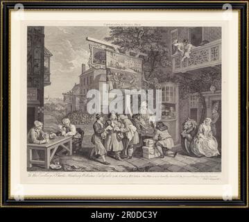 Canvassing per i voti, 1757. Incisione: Charles Grignion (d.1810) dopo William Hogarth (d.1764) . Foto Stock