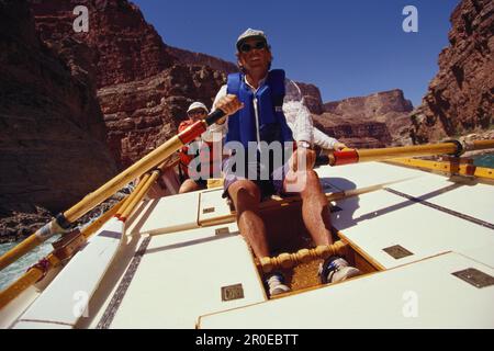 Rafting, persone in una barca a remi sul fiume Colorado, Grand Canyon, Arizona, Stati Uniti, America Foto Stock