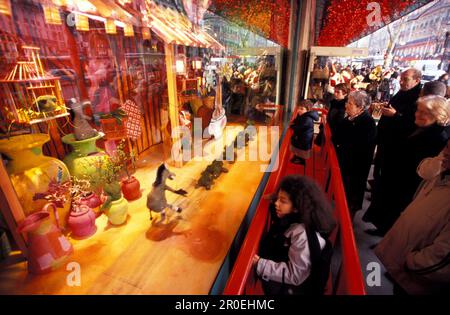 Decorazione di Natale, finestra, grandi magazzini Printemps Parigi, Francia Foto Stock