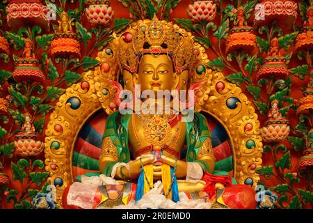 Statua di Buddha, Monastero di Matho, Ladakh, Jammu e Kashmir, India Foto Stock