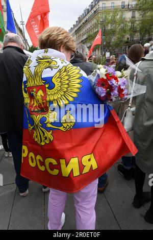 La commémoration de la victoire russe sur la Place de la république à Paris perturbée par des activistes pro-ukrainien Foto Stock
