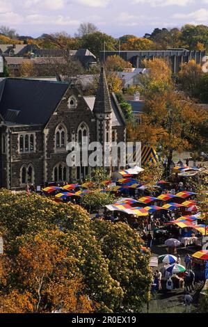 Vista delle bancarelle al mercato dell'artigianato a Christchurch, South Island, Nuova Zelanda, Oceania Foto Stock