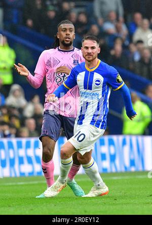 Brighton, Regno Unito. 08th maggio, 2023. Alexis Mac Allister di Brighton e Hove Albion durante la partita della Premier League tra Brighton & Hove Albion ed Everton all'Amex il 8th 2023 maggio a Brighton, Inghilterra. (Foto di Jeff Mood/phcimages.com) Credit: PHC Images/Alamy Live News Foto Stock