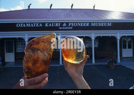 Kauri Museum, Matakohe, Kauri Gum, di fronte al Matakohe Museum a Northland, North Island New Zealand Foto Stock