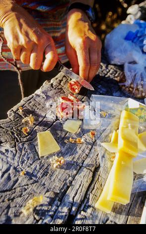 Preparare una cena per gli escursionisti, Triglav Nationalpark, Alpi Giulie, Slovenia, Alpi Foto Stock