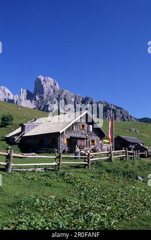 Stuhlalm di fronte a Bischofsmuetze, Gosaukamm, Dachstein range, Salisburgo, Austria Foto Stock