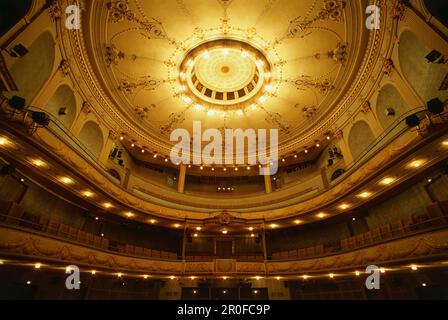 Vista a soffitto all'interno del Meininger Theater, Meiningen Turingia, Germania Foto Stock