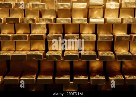 Concetto di investimento in oro fisico, sotto forma di lingotti. Una riserva di valore senza tempo che mantiene il suo valore indipendentemente dalle fluttuazioni economiche. AI Foto Stock