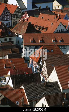 I tetti di Pottenstein, Franconia Svizzera, Franconia, Baviera, Germania Foto Stock