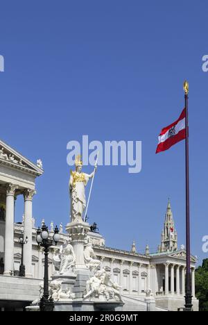 Fontana Pallas-Athena davanti al Parlamento, Vienna, Austria Foto Stock