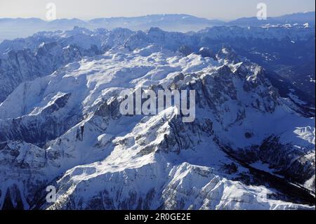 Pala gamma in inverno, foto aerea, Pala gamma, Dolomiti, Veneto, Italia, Europa Foto Stock