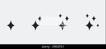 Le icone delle stelle nere brillano e scintillano. Star burst, stelle flash. Illustrazione vettoriale Illustrazione Vettoriale
