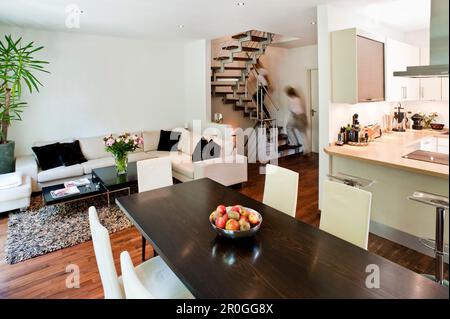 A pianta aperta con area soggiorno, single-family house, Amburgo, Germania Foto Stock