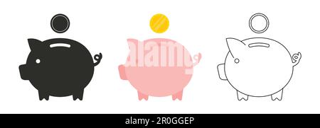 Icona di un piggy bank. Maialino banca risparmio denaro icona in stile diverso. Baby porcellino banca. Illustrazione piatta vettoriale Illustrazione Vettoriale