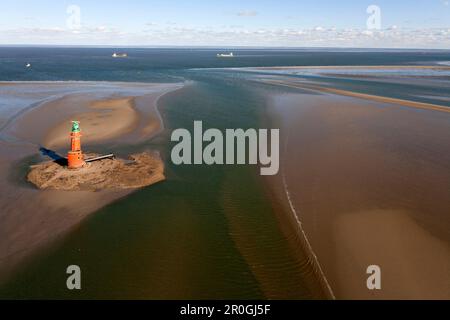 Faro di Hohe Weg su Sandbank, bassa Sassonia, Germania Foto Stock