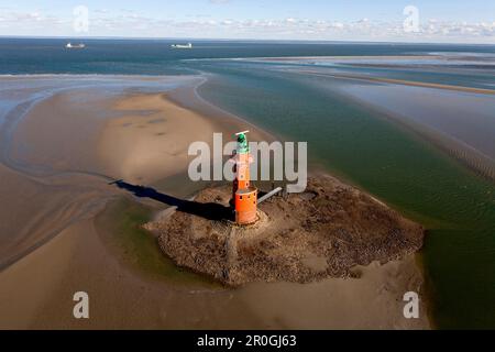 Faro di Hohe Weg su Sandbank, bassa Sassonia, Germania Foto Stock