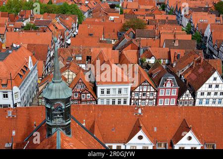 Tetti del centro storico di celle, visti dalla Stadtkirche, celle, Lüneburger Heide, bassa Sassonia, Germania, Europa Foto Stock