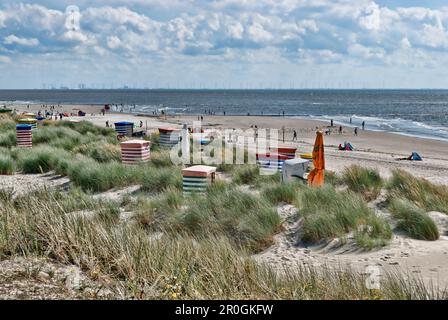 Capanne sulla spiaggia, Suedbad, Mare del Nord Isola Borkum, Frisia Orientale, bassa Sassonia, Germania Foto Stock