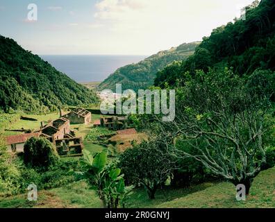 Vista su Sanguinho vicino a Faial da Terra, Sao Miguel, Azzorre, Portogallo Foto Stock