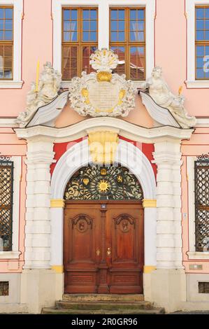 Portale di un hotel, città vecchia, Goerlitz, Sassonia, Germania Foto Stock