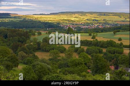 Vista di Blickweiler in serata, Blieskastel, Bliesgau, Saarland, Germania, Europa Foto Stock