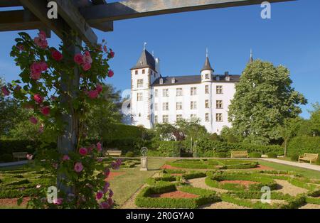 Schloß Berg, castello di Berg con giardino rinascimentale, Gaerten ohne Grenzen, Perl-Nennig, Saarland, Germania, Europa Foto Stock