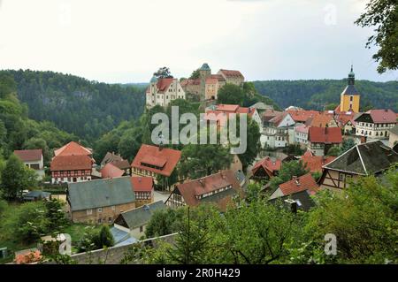 Vista della città di Hohnstein nella Saxonien svizzera, sassonia, Germania, Europa Foto Stock