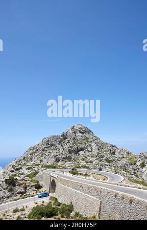 Strada leggendaria il serpente a SA Calobra, ma-2141, il ponte è calles Nus de sa Corbata, nodo cravatta, montagne Tramuntana, Maiorca, Isole Baleari, S Foto Stock