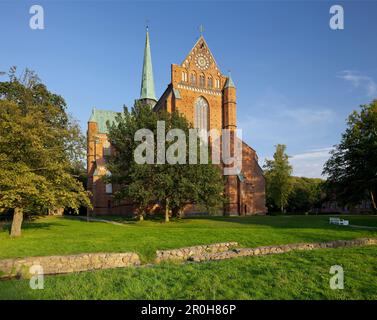 Johann Sebastian Bach giardino con Minster, Bad Doberan, Meclemburgo-Pomerania, Germania Foto Stock