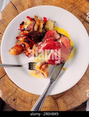 Stati Uniti, California, Los Angeles, vista dall'alto di un piatto la prima colazione presso il ristorante BLD. Foto Stock