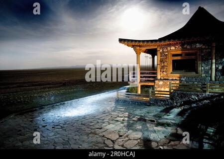 MONGOLIA, campo di Ger nel Parco Nazionale di Gurvansaikhan, tre Camel Lodge, il deserto di Gobi Foto Stock