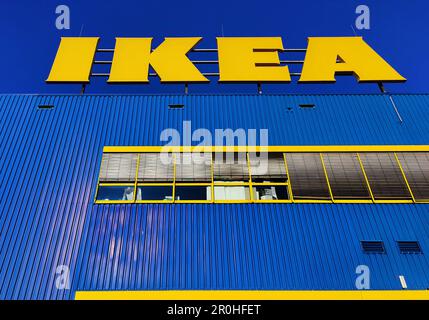 Logo di IKEA a Essen, Germania, Renania settentrionale-Vestfalia, Area della Ruhr, Essen Foto Stock