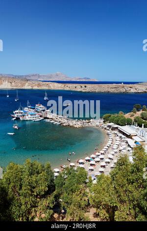 Pallas Beach, Lindos, Rodi, Dodecanese, Grecia Foto Stock