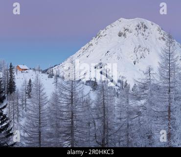 La montagna solitaria capanna, Satteleck, Roetelstein, Dachstein Massiv, Stiria, Austria Foto Stock