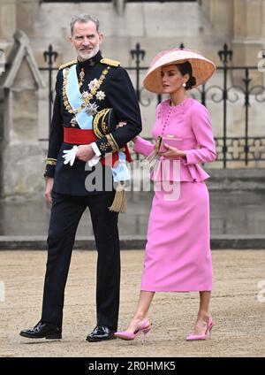 Londra, Inghilterra. REGNO UNITO. 06 maggio, 2023. Re Felipe VI e la regina Letizia di Spagna partecipano all'incoronazione di re Carlo III e della regina Camilla a Westmin Foto Stock