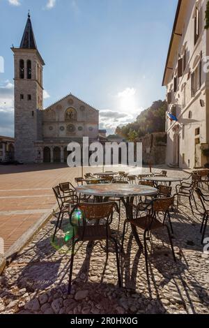 Duomo Cattedrale di S. Maria Assunta dal 12th. Secolo, romanico, San Francesco d'Assisi, Via Francigena di San Francesco, San Via Francesco, Spoleto, Foto Stock