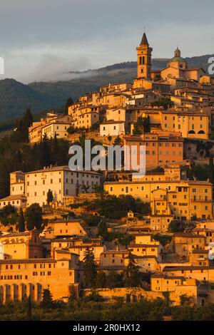 Trevi, borgo collinare sul fianco del Monte Serano, Valle Umbra, San Francesco d'Assisi, Via Francigena di San Francesco, San Via Francesco, Trevi, provincia di Foto Stock