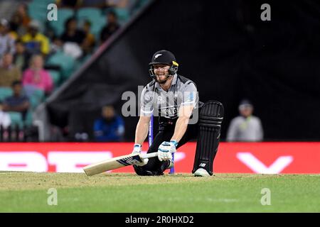 Sydney, Australia, 29 ottobre 2022. Glenn Phillips della Nuova Zelanda si è messa in movimento durante la partita di cricket della ICC Men's World Cup T20 tra la Nuova Zelanda e lo Sri Lanka presso il Sydney Cricket Ground il 29 ottobre 2022 a Sydney, Australia. Credit: Steven Markham/Speed Media/Alamy Live News Foto Stock