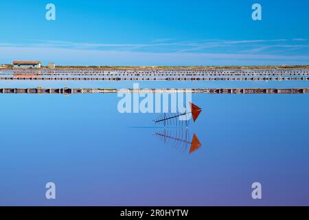 Stagni di sale, Salin de l'île St-Martin, Gruissan, Dipartimento Aude, Languedoc-Roussillon, Francia, Europa Foto Stock