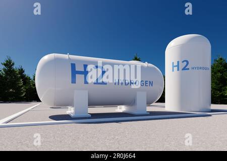 h2 serbatoi di gas a terra, 3d rendering Foto Stock