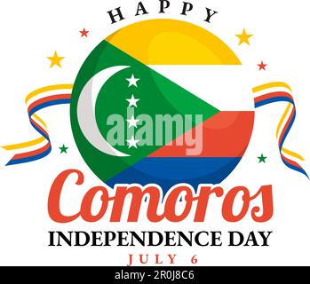 Felice Comore Independence Day Vector Illustration con Comore Waving Flag in National Holiday Flat Cartoon sfondo modelli disegnati a mano Illustrazione Vettoriale