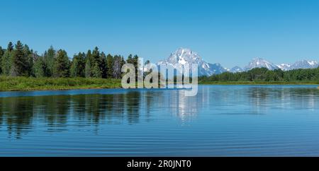 Snake River e Grand Teton Peaks panorama, Grand Teton National Park, Wyoming, USA. Foto Stock